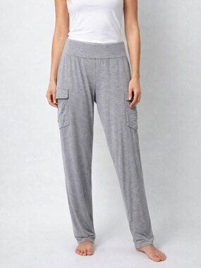 Womens Gray Grey Heather Soft Cargo Lounge Pants size L